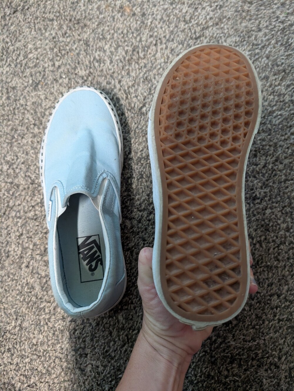 Vans Slip-On Canvas Shoes 7 Light Blue Checkered Detail Skater Casual - Picture 3 of 11